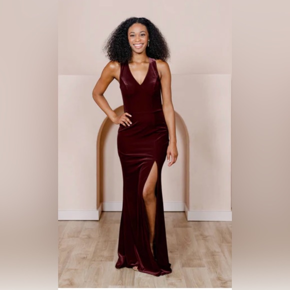 Revelry Dresses & Skirts - Revelry Deep Burgundy Velvet Cross Back Gown